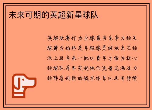 未来可期的英超新星球队