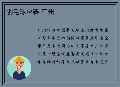 羽毛球决赛 广州