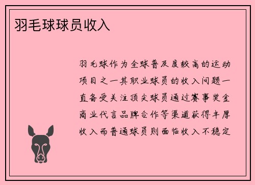 羽毛球球员收入